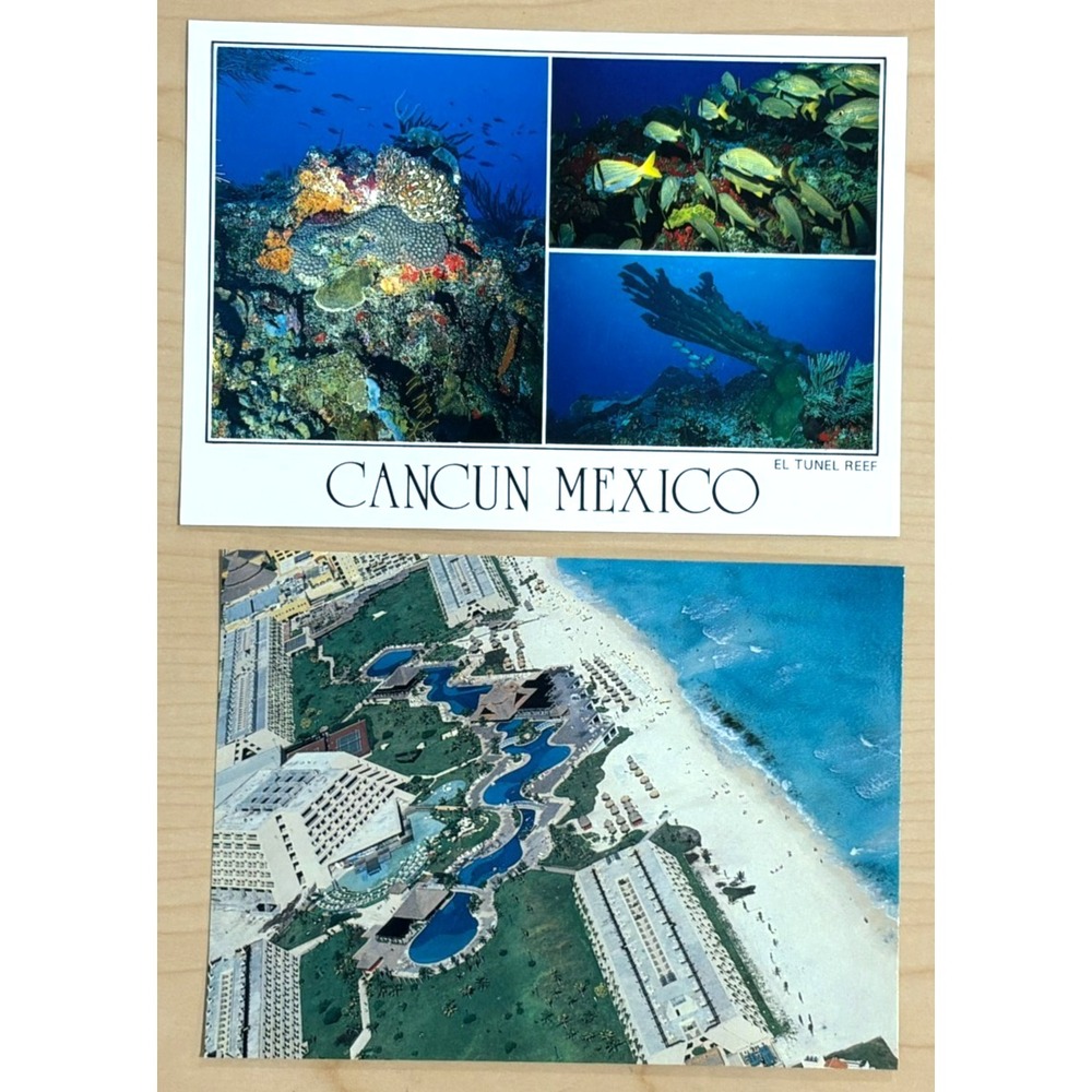Lot of 2 Vintage Cancun Mexico Travel Unused Postcards Coral Reef Hotel Oasis